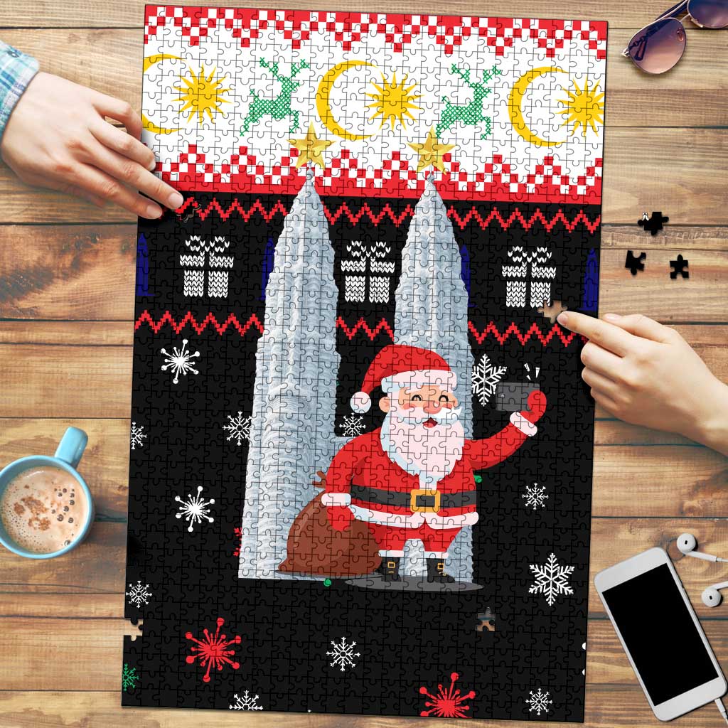 Malaysia Christmas Puzzle with Santa Claus Petronas Towers Snowflakes and Festive Icons - Wonder Print Shop