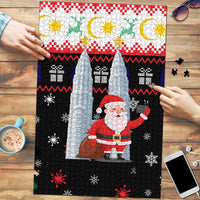 Malaysia Christmas Puzzle with Santa Claus Petronas Towers Snowflakes and Festive Icons - Wonder Print Shop