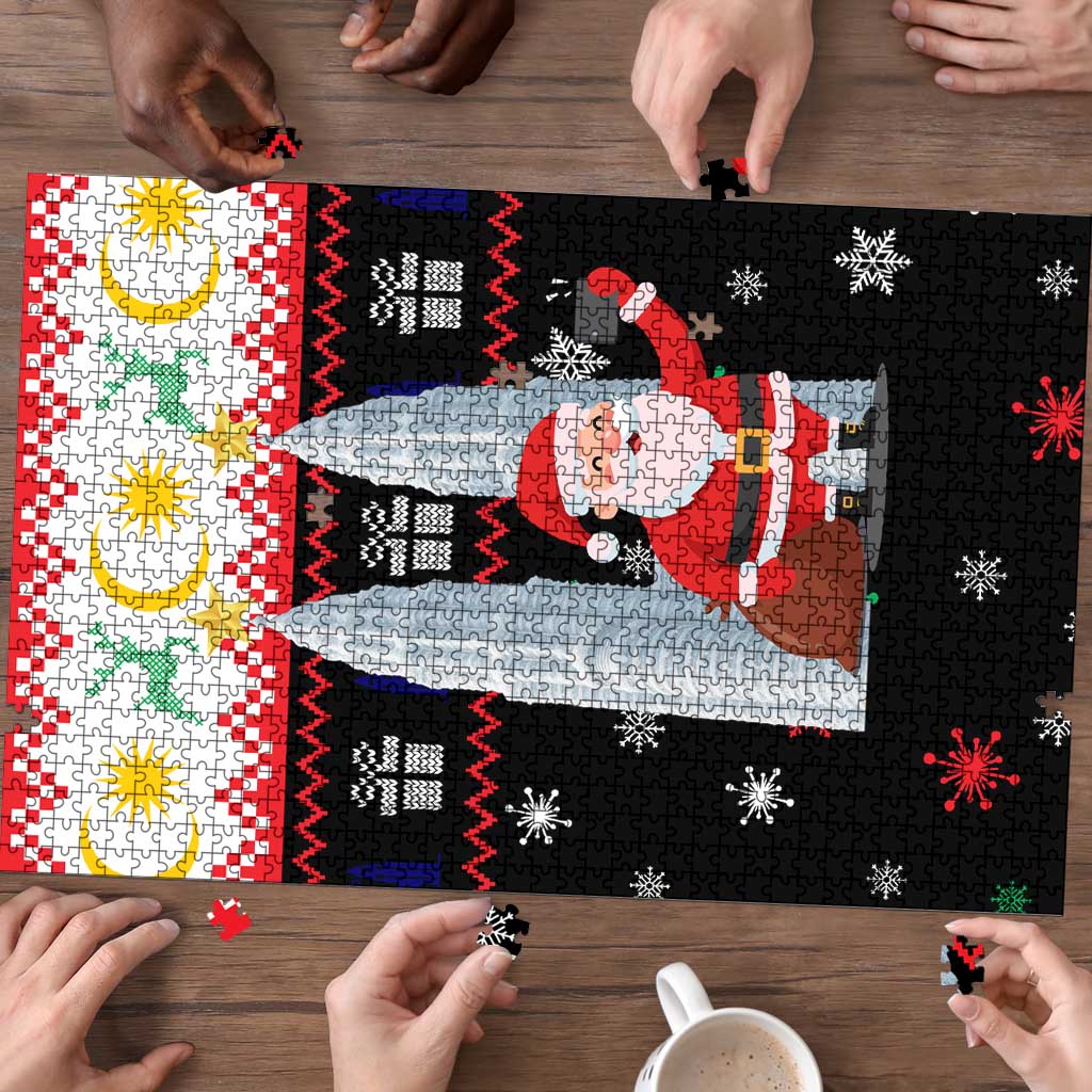 Malaysia Christmas Puzzle with Santa Claus Petronas Towers Snowflakes and Festive Icons - Wonder Print Shop