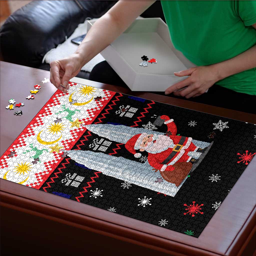 Malaysia Christmas Puzzle with Santa Claus Petronas Towers Snowflakes and Festive Icons - Wonder Print Shop