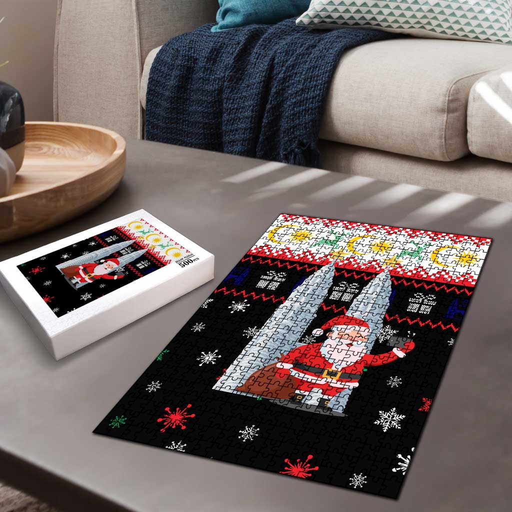 Malaysia Christmas Puzzle with Santa Claus Petronas Towers Snowflakes and Festive Icons - Wonder Print Shop