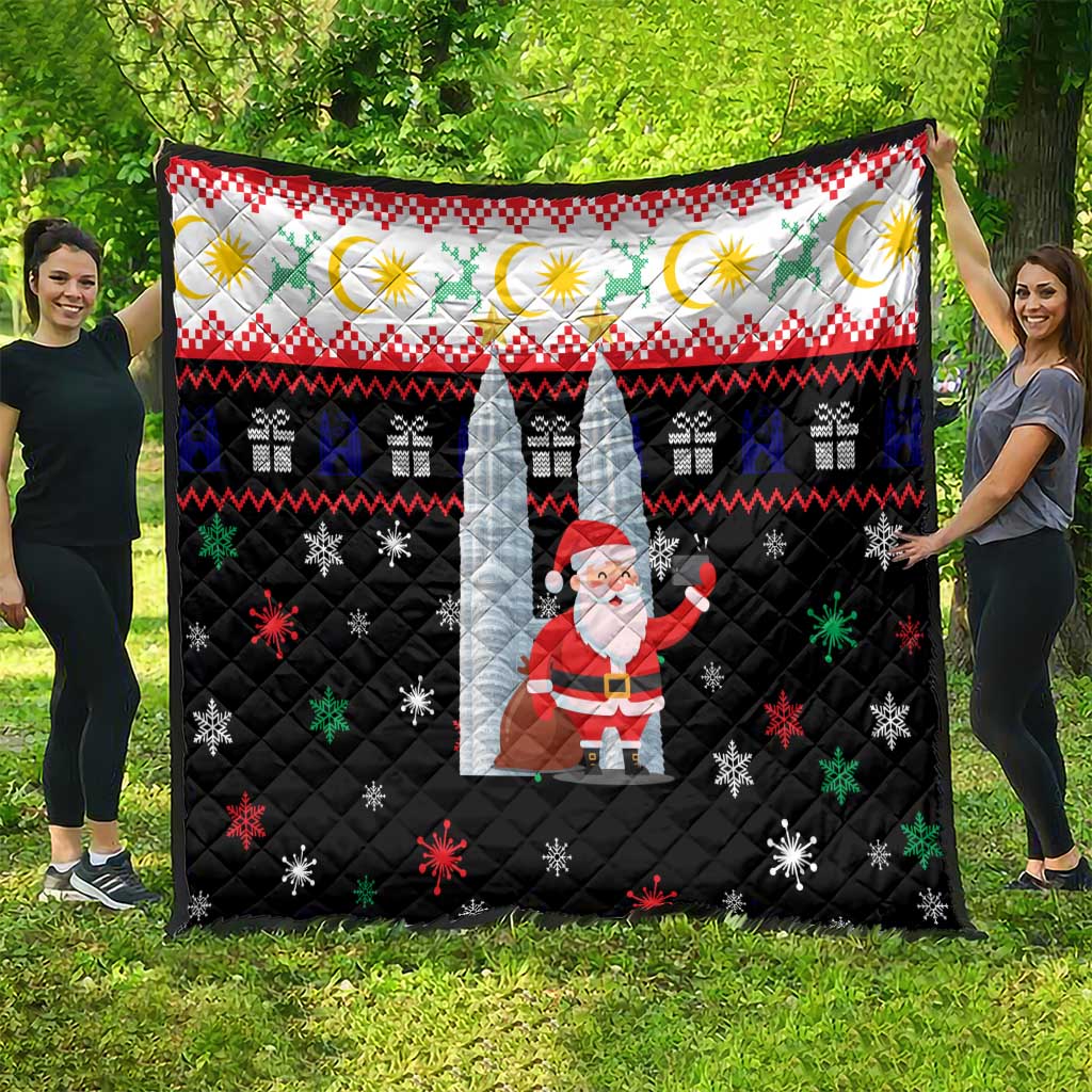 Malaysia Christmas Quilt with Santa Claus Petronas Towers Snowflakes and Festive Icons - Wonder Print Shop