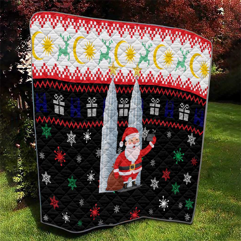 Malaysia Christmas Quilt with Santa Claus Petronas Towers Snowflakes and Festive Icons - Wonder Print Shop