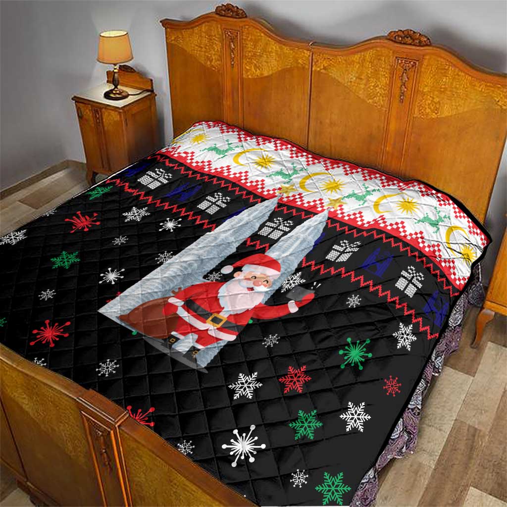 Malaysia Christmas Quilt with Santa Claus Petronas Towers Snowflakes and Festive Icons - Wonder Print Shop
