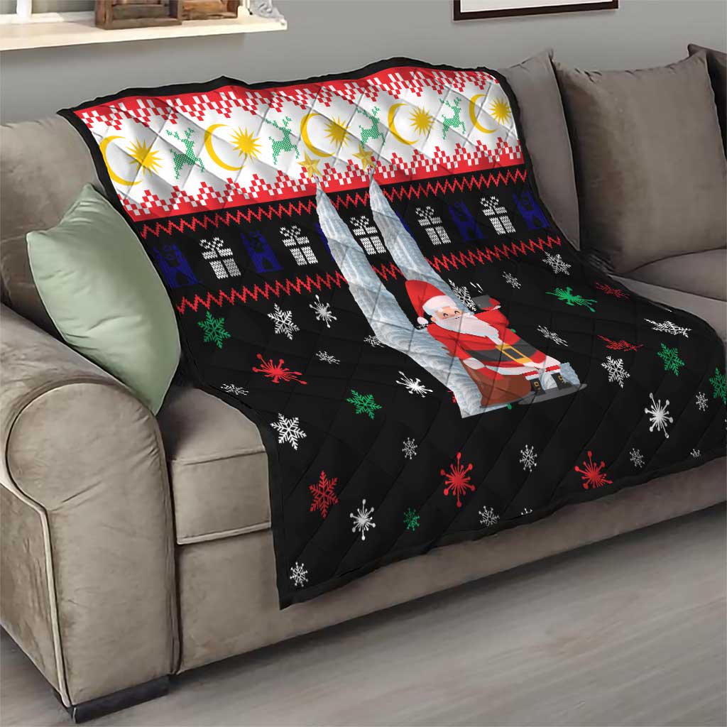 Malaysia Christmas Quilt with Santa Claus Petronas Towers Snowflakes and Festive Icons - Wonder Print Shop