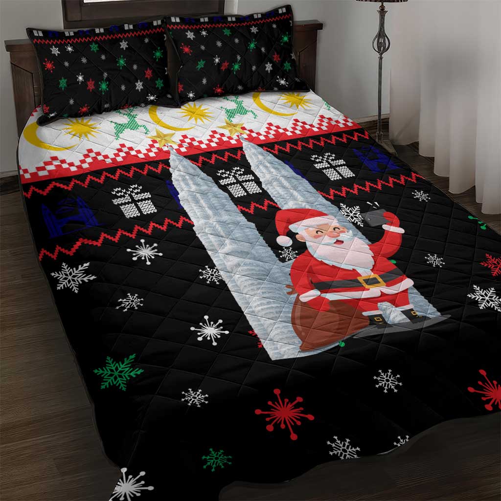 Malaysia Christmas Quilt Bed Set with Santa Claus Petronas Towers Snowflakes and Festive Icons - Wonder Print Shop
