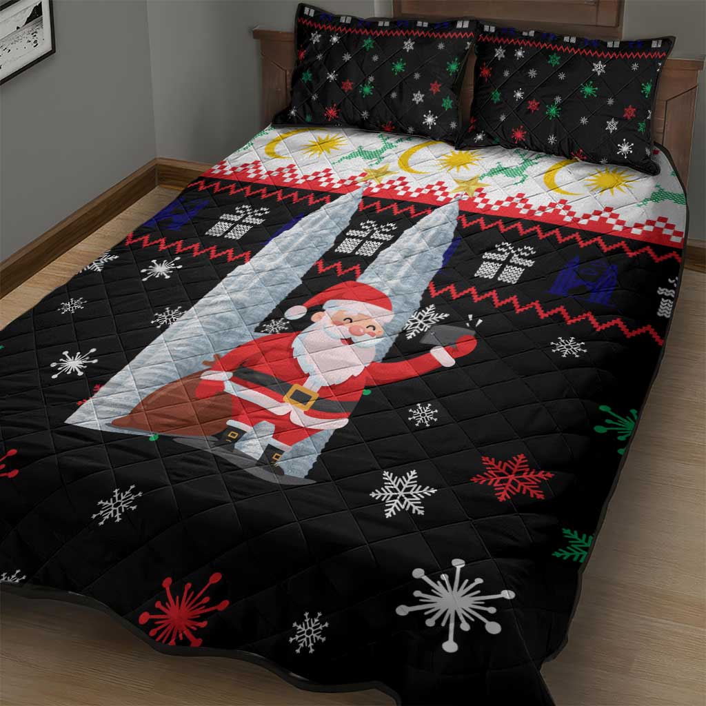 Malaysia Christmas Quilt Bed Set with Santa Claus Petronas Towers Snowflakes and Festive Icons - Wonder Print Shop