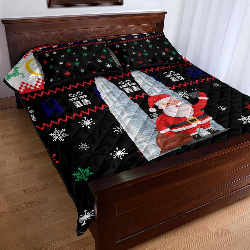 Malaysia Christmas Quilt Bed Set with Santa Claus Petronas Towers Snowflakes and Festive Icons - Wonder Print Shop