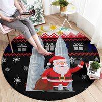 Malaysia Christmas Round Carpet with Santa Claus Petronas Towers Snowflakes and Festive Icons - Wonder Print Shop