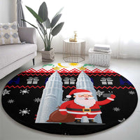 Malaysia Christmas Round Carpet with Santa Claus Petronas Towers Snowflakes and Festive Icons - Wonder Print Shop