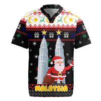 Malaysia Christmas Rugby Jersey with Santa Claus Petronas Towers Snowflakes and Festive Icons - Wonder Print Shop