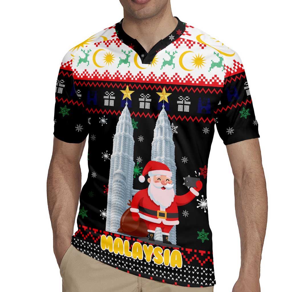 Malaysia Christmas Rugby Jersey with Santa Claus Petronas Towers Snowflakes and Festive Icons - Wonder Print Shop