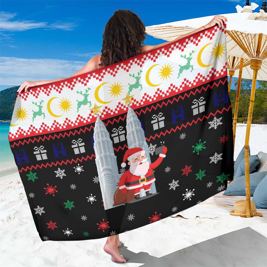 Malaysia Christmas Sarong with Santa Claus Petronas Towers Snowflakes and Festive Icons - Wonder Print Shop