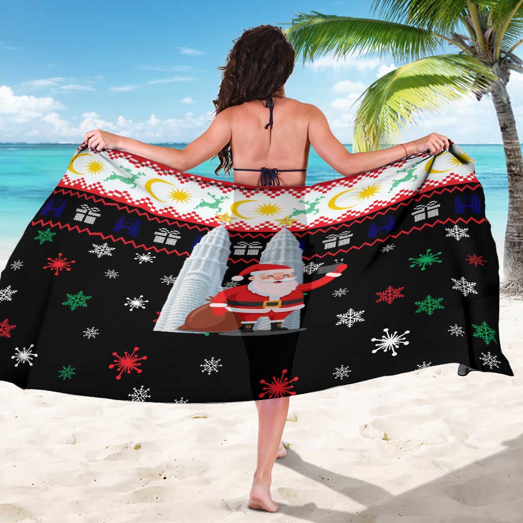 Malaysia Christmas Sarong with Santa Claus Petronas Towers Snowflakes and Festive Icons - Wonder Print Shop
