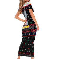Malaysia Christmas Short Sleeve Bodycon Dress with Santa Claus Petronas Towers Snowflakes and Festive Icons - Wonder Print Shop