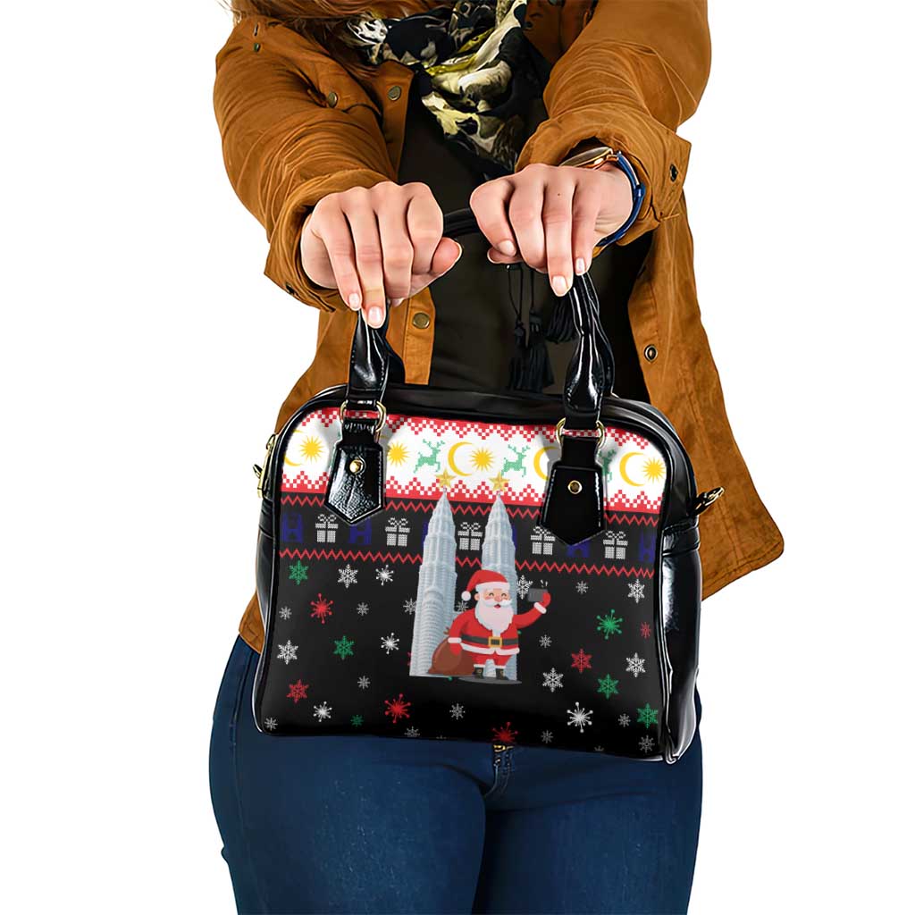 Malaysia Christmas Shoulder Handbag with Santa Claus Petronas Towers Snowflakes and Festive Icons - Wonder Print Shop