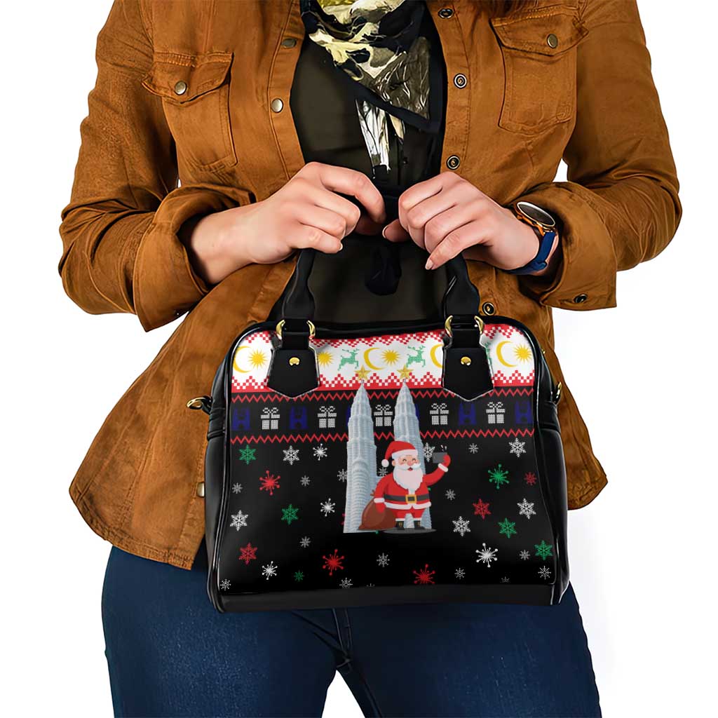 Malaysia Christmas Shoulder Handbag with Santa Claus Petronas Towers Snowflakes and Festive Icons - Wonder Print Shop