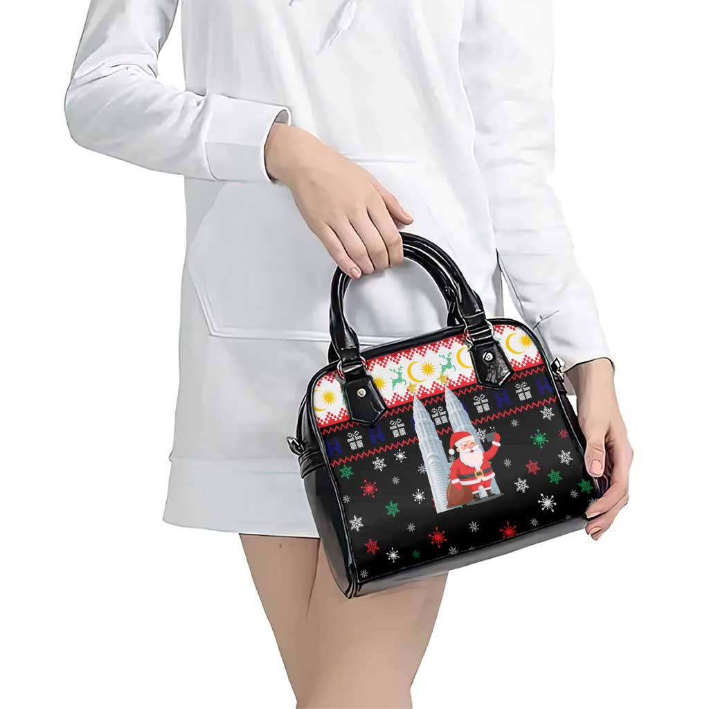 Malaysia Christmas Shoulder Handbag with Santa Claus Petronas Towers Snowflakes and Festive Icons - Wonder Print Shop