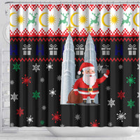 Malaysia Christmas Shower Curtain with Santa Claus Petronas Towers Snowflakes and Festive Icons - Wonder Print Shop