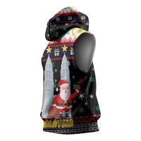 Malaysia Christmas Sleeveless Hoodie with Santa Claus Petronas Towers Snowflakes and Festive Icons - Wonder Print Shop
