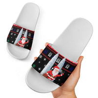 Malaysia Christmas Slide Sandals with Santa Claus Petronas Towers Snowflakes and Festive Icons - Wonder Print Shop