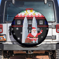 Malaysia Christmas Spare Tire Cover with Santa Claus Petronas Towers Snowflakes and Festive Icons - Wonder Print Shop