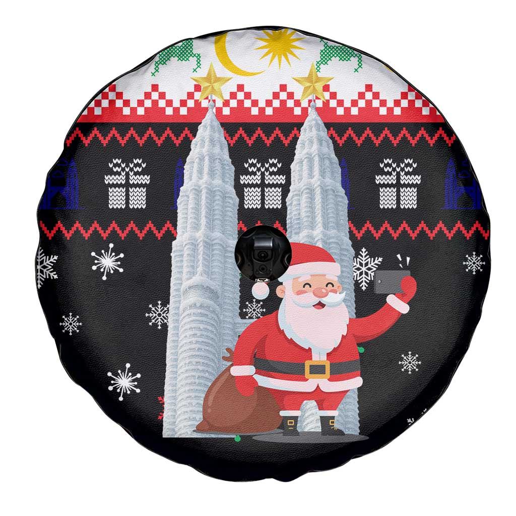 Malaysia Christmas Spare Tire Cover with Santa Claus Petronas Towers Snowflakes and Festive Icons - Wonder Print Shop