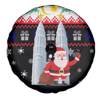 Malaysia Christmas Spare Tire Cover with Santa Claus Petronas Towers Snowflakes and Festive Icons - Wonder Print Shop