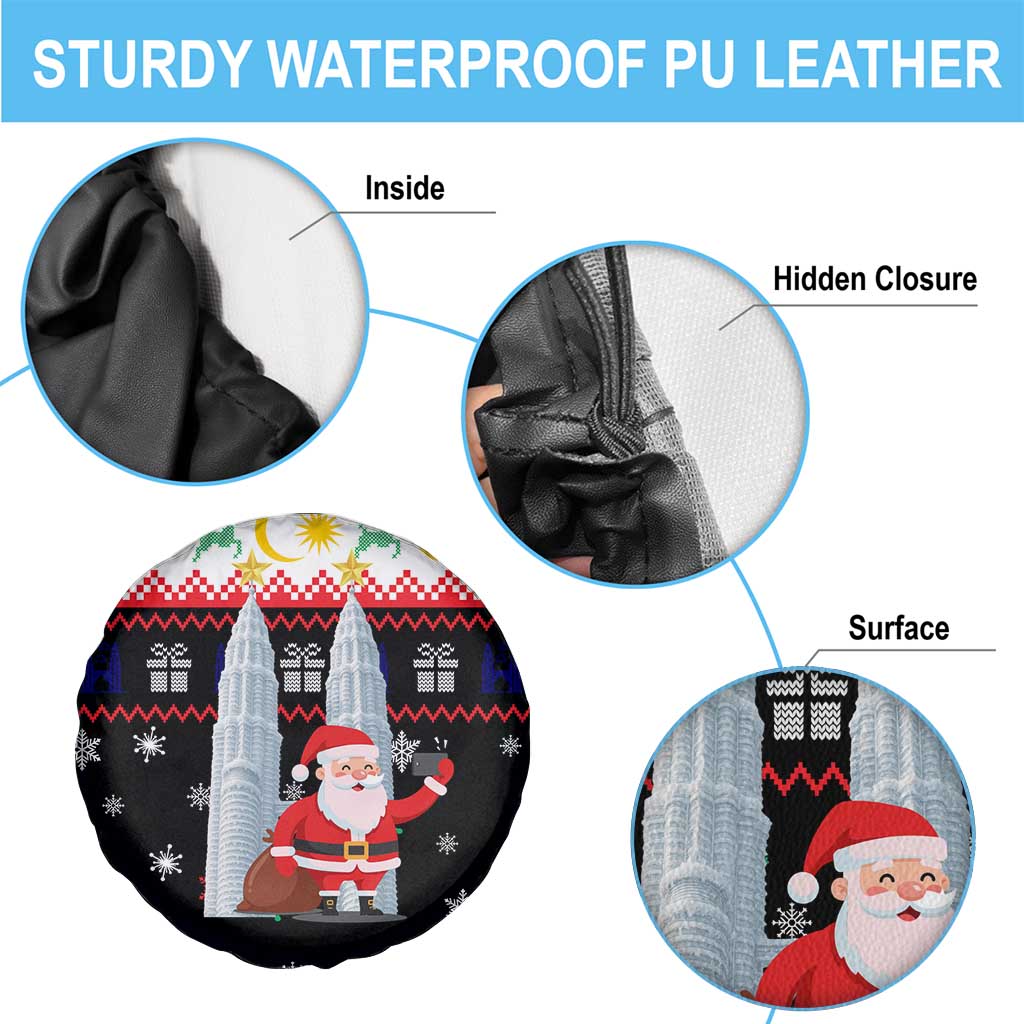 Malaysia Christmas Spare Tire Cover with Santa Claus Petronas Towers Snowflakes and Festive Icons - Wonder Print Shop