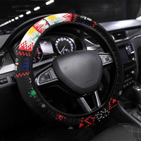 Malaysia Christmas Steering Wheel Cover with Santa Claus Petronas Towers Snowflakes and Festive Icons - Wonder Print Shop