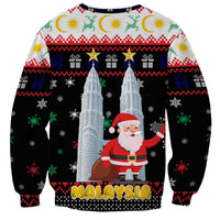 Malaysia Christmas Sweatshirt with Santa Claus Petronas Towers Snowflakes and Festive Icons - Wonder Print Shop