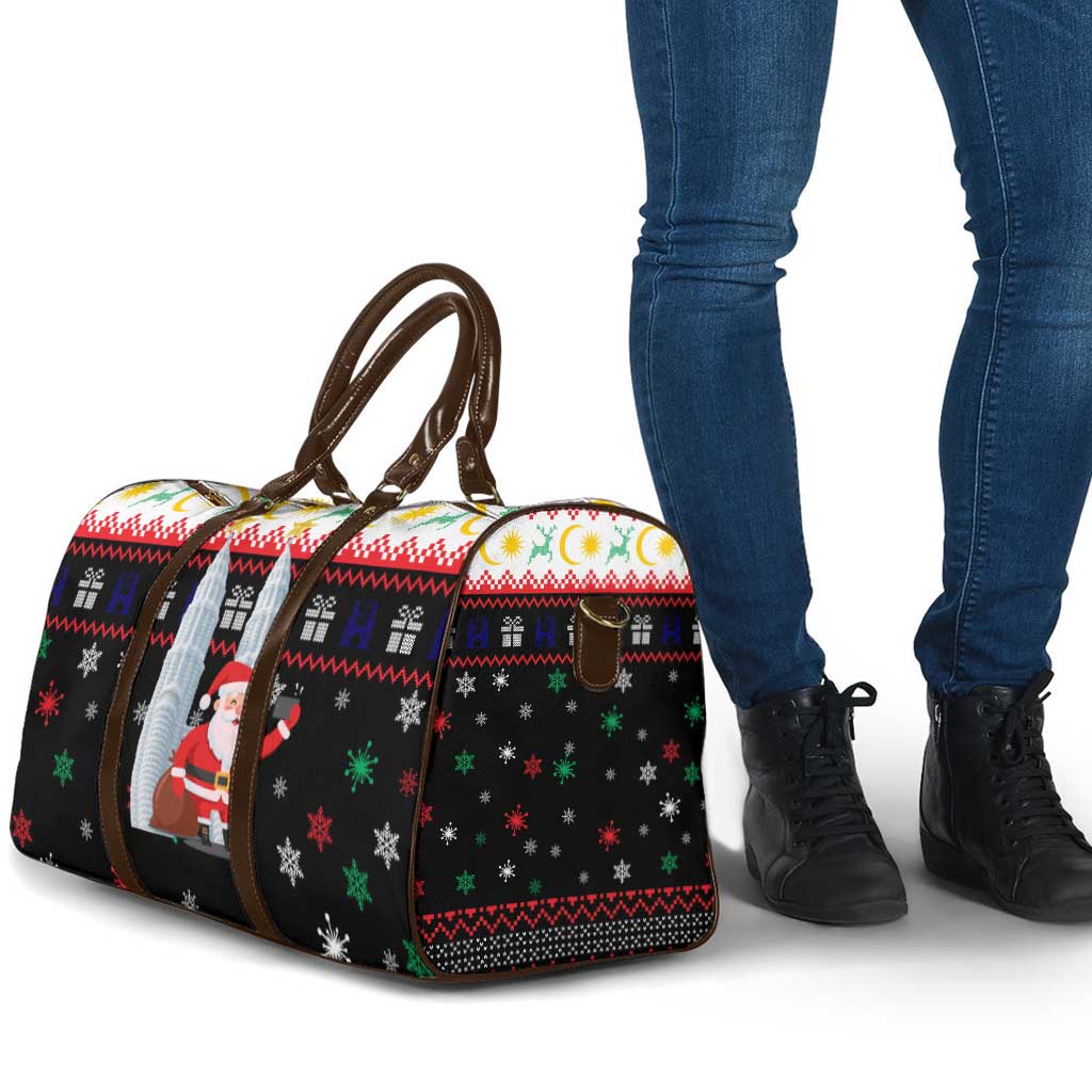 Malaysia Christmas Travel Bag with Santa Claus Petronas Towers Snowflakes and Festive Icons - Wonder Print Shop