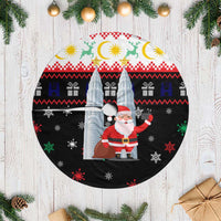 Malaysia Christmas Tree Skirt with Santa Claus Petronas Towers Snowflakes and Festive Icons - Wonder Print Shop