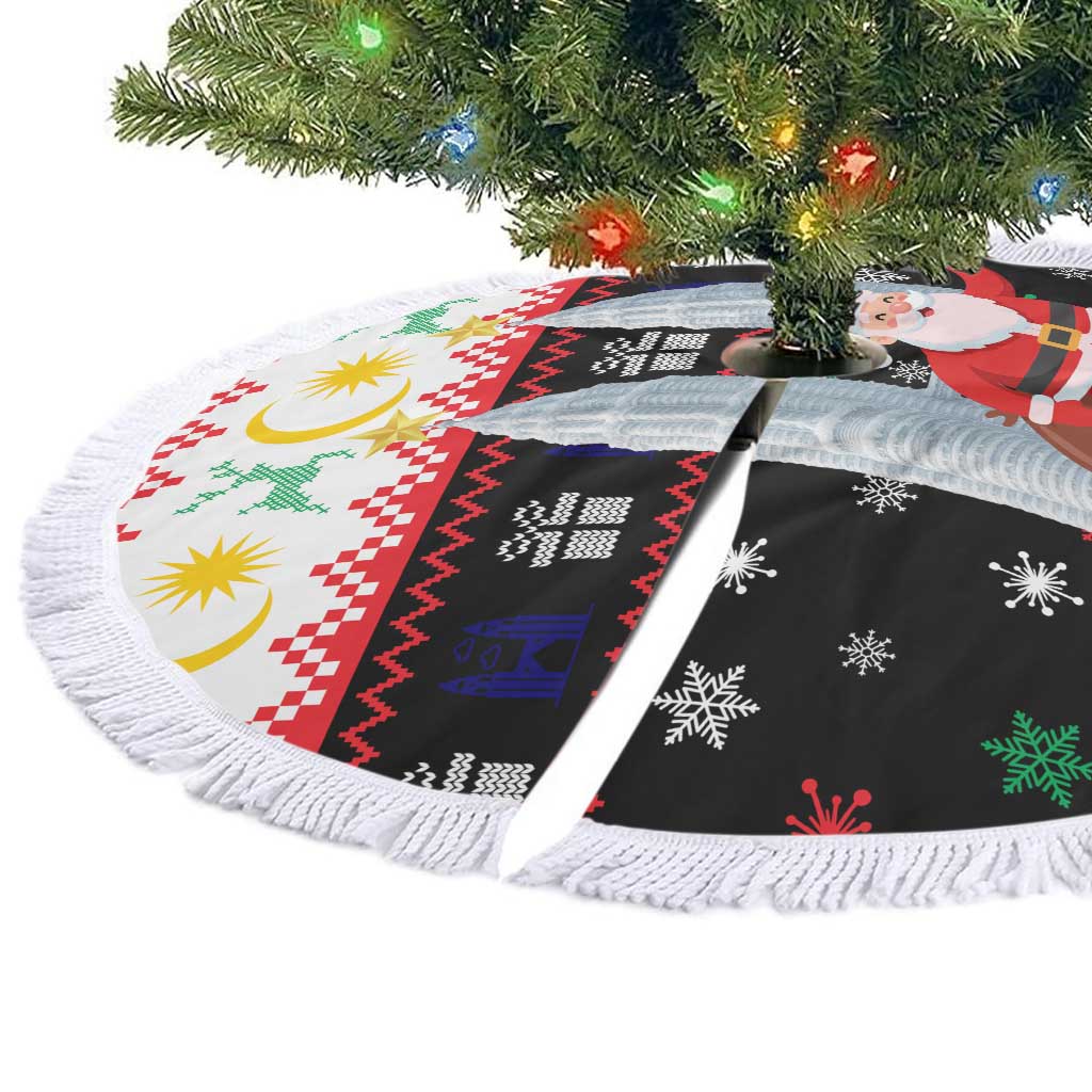 Malaysia Christmas Tree Skirt with Santa Claus Petronas Towers Snowflakes and Festive Icons - Wonder Print Shop