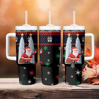 Malaysia Christmas Tumbler With Handle with Santa Claus Petronas Towers Snowflakes and Festive Icons - Wonder Print Shop