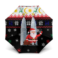 Malaysia Christmas Umbrella with Santa Claus Petronas Towers Snowflakes and Festive Icons - Wonder Print Shop