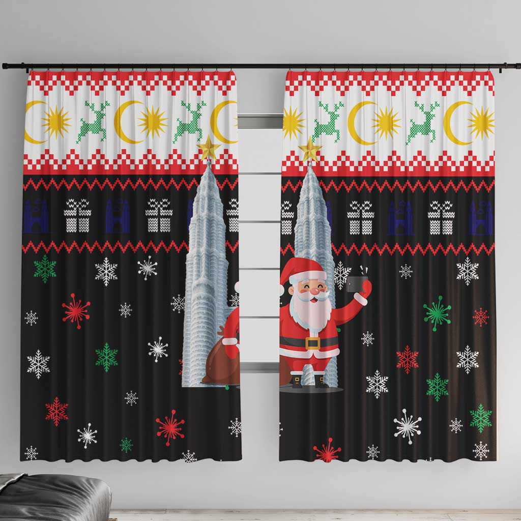 Malaysia Christmas Window Curtain with Santa Claus Petronas Towers Snowflakes and Festive Icons - Wonder Print Shop