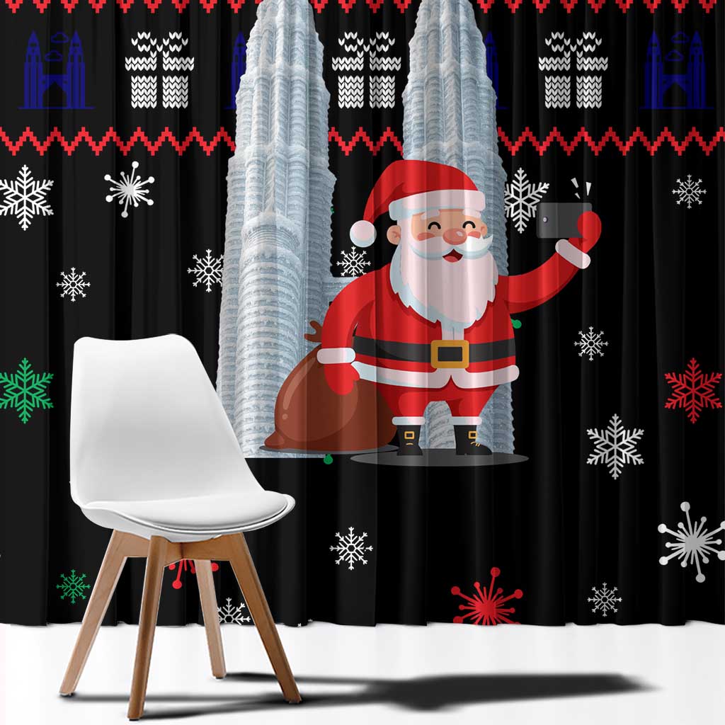 Malaysia Christmas Window Curtain with Santa Claus Petronas Towers Snowflakes and Festive Icons - Wonder Print Shop