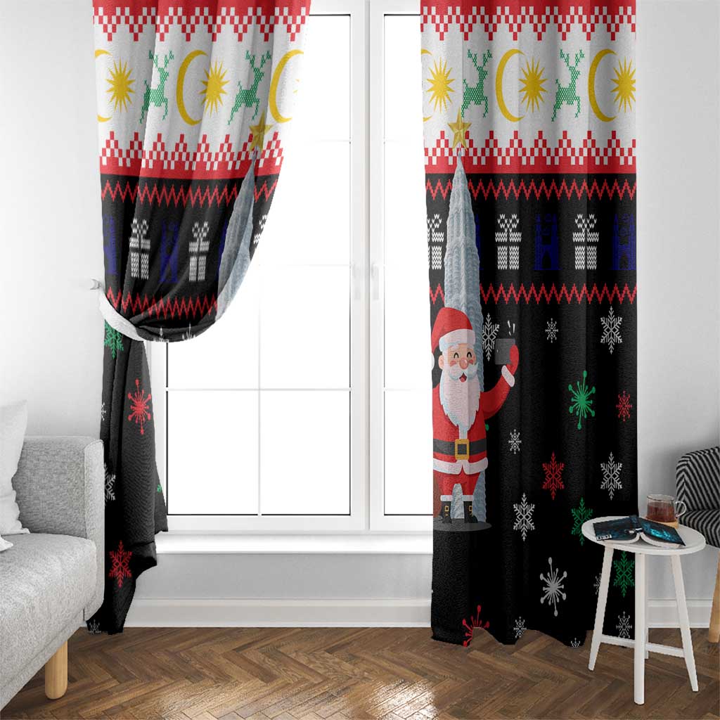 Malaysia Christmas Window Curtain with Santa Claus Petronas Towers Snowflakes and Festive Icons - Wonder Print Shop