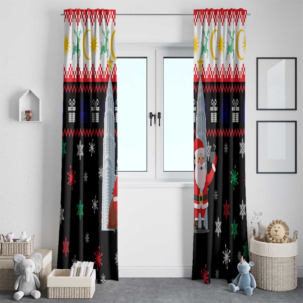 Malaysia Christmas Window Curtain with Santa Claus Petronas Towers Snowflakes and Festive Icons - Wonder Print Shop