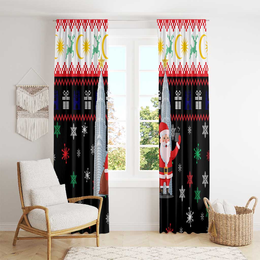 Malaysia Christmas Window Curtain with Santa Claus Petronas Towers Snowflakes and Festive Icons - Wonder Print Shop