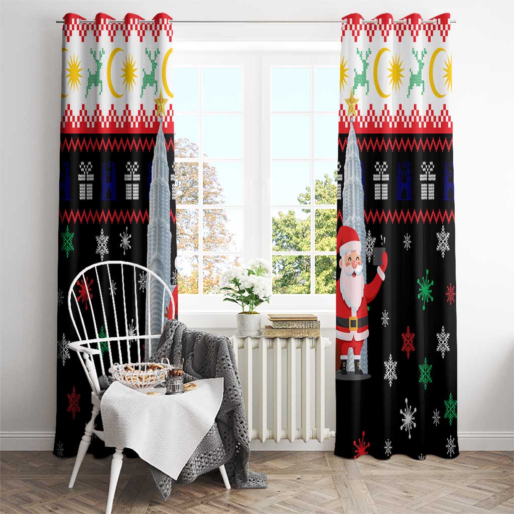 Malaysia Christmas Window Curtain with Santa Claus Petronas Towers Snowflakes and Festive Icons - Wonder Print Shop