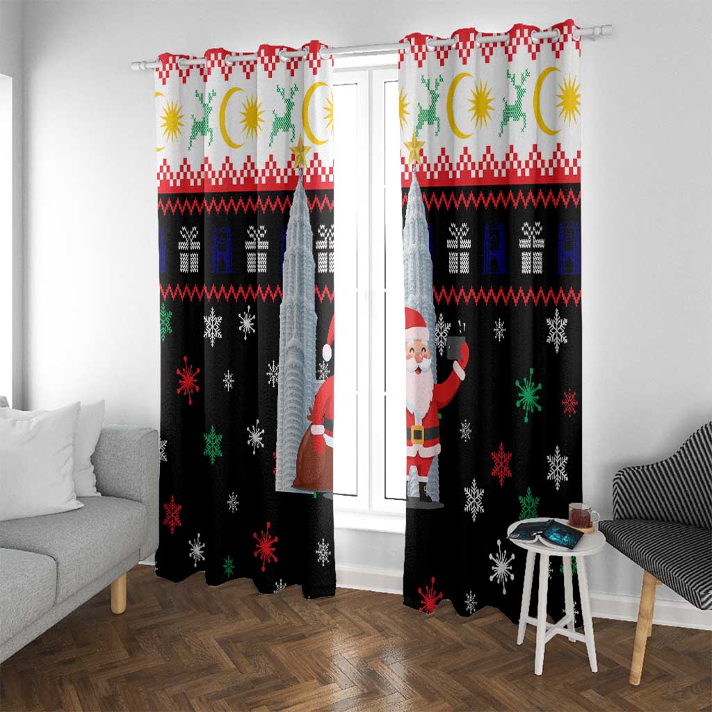 Malaysia Christmas Window Curtain with Santa Claus Petronas Towers Snowflakes and Festive Icons - Wonder Print Shop