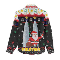 Malaysia Christmas Women Casual Shirt with Santa Claus Petronas Towers Snowflakes and Festive Icons - Wonder Print Shop