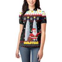 Malaysia Christmas Women Polo Shirt with Santa Claus Petronas Towers Snowflakes and Festive Icons - Wonder Print Shop