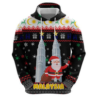 Malaysia Christmas Zip Hoodie with Santa Claus Petronas Towers Snowflakes and Festive Icons - Wonder Print Shop