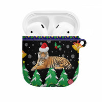 Malaysia Christmas AirPods Case with Tiger Santa Hat Snowflakes and Holiday Tree Pattern - Wonder Print Shop