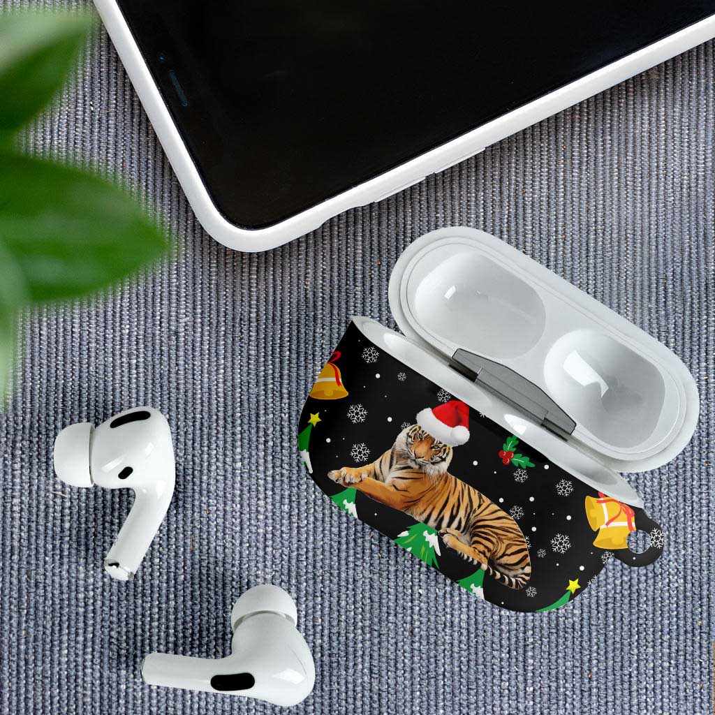 Malaysia Christmas AirPods Case with Tiger Santa Hat Snowflakes and Holiday Tree Pattern - Wonder Print Shop