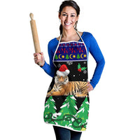 Malaysia Christmas Apron with Tiger Santa Hat Snowflakes and Holiday Tree Pattern - Wonder Print Shop