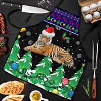 Malaysia Christmas Apron with Tiger Santa Hat Snowflakes and Holiday Tree Pattern - Wonder Print Shop